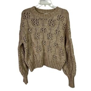 Moon River Women’s Loose Stitch Pullover Sweater Sz XS Tan Cropped 20% Wool